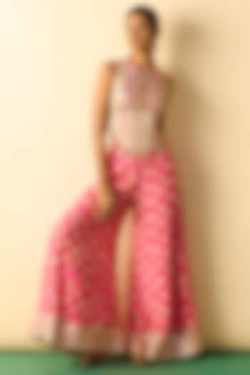 Pink Cotton Silk Block Printed Wide-Leg Pant Set by GOPI VAID at Pernia's Pop Up Shop