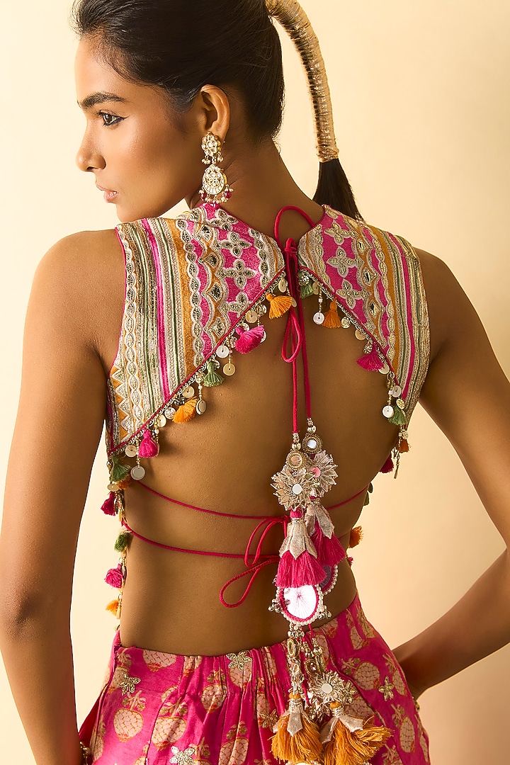 Pink Cotton Silk Block Printed Wide-Leg Pant Set by GOPI VAID at Pernia's Pop Up Shop