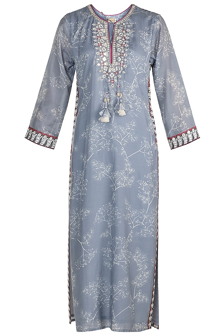 Grey Embroidered Printed Tunic by GOPI VAID