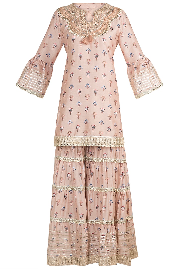 Blush Pink Printed & Embroidered Gharara Set by GOPI VAID at Pernia's Pop Up Shop