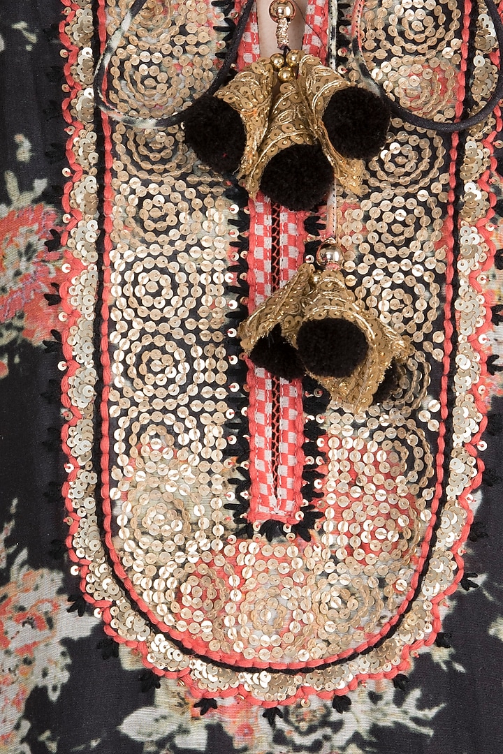 Black Printed & Embroidered Long Tunic by GOPI VAID at Pernia's Pop Up Shop