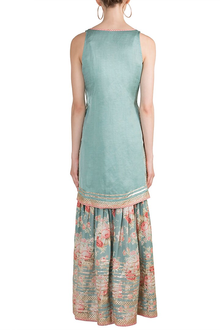 Teal Blue Embroidered & Printed Wedding Sharara Set by GOPI VAID at Pernia's Pop Up Shop