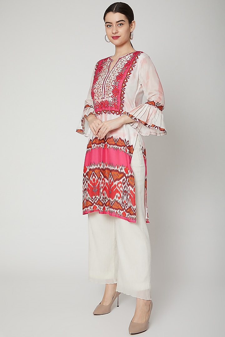 Fuchsia Printed & Embroidered Tunic by GOPI VAID
