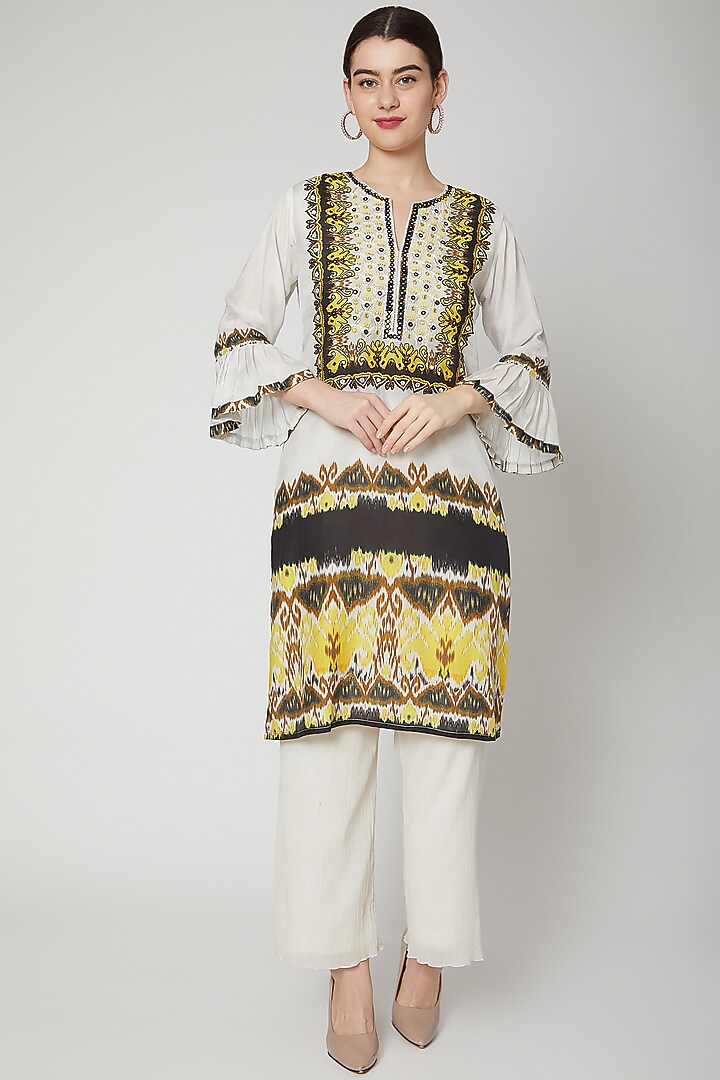 Yellow Printed Cotton Silk Tunic by GOPI VAID at Pernia's Pop Up Shop