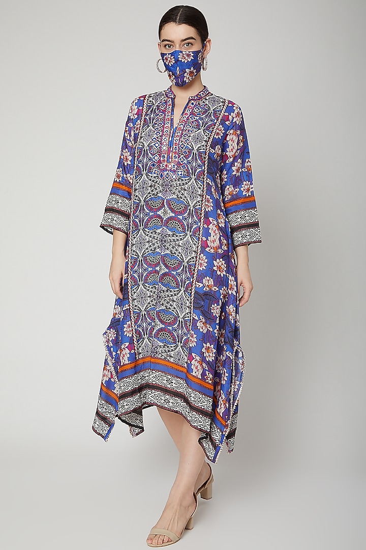 Cobalt Blue Embroidered Kaftan Tunic by GOPI VAID