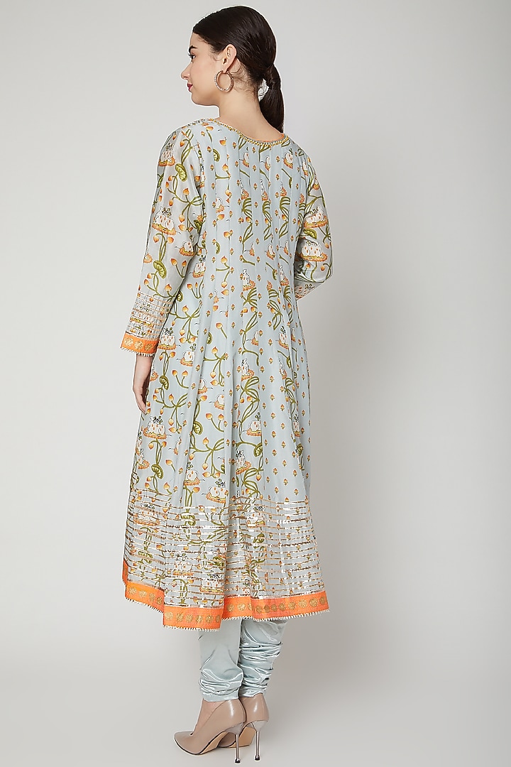 Sky Blue Printed & Embellished Kurta Set by GOPI VAID at Pernia's Pop Up Shop