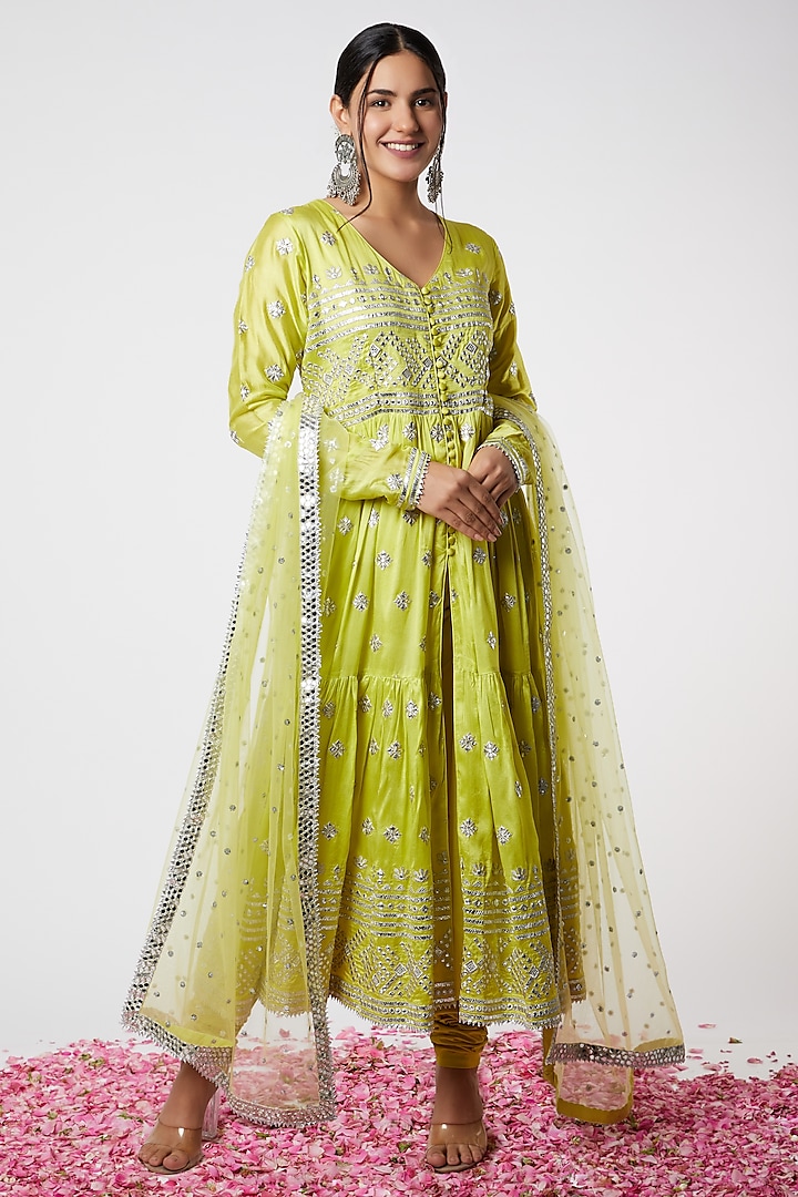 Lime Embellished Anarkali Set by GOPI VAID at Pernia's Pop Up Shop