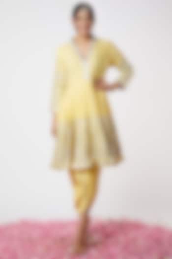Yellow Embroidered Anarkali Set by GOPI VAID