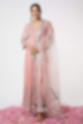 Pink Mirror Embroidered Wedding Anarkali Set by GOPI VAID at Pernia's Pop Up Shop