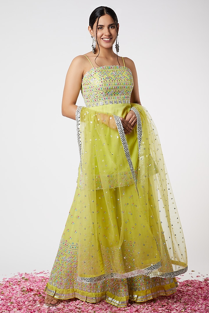 Lime Yellow Embellished Sharara Set by GOPI VAID at Pernia's Pop Up Shop