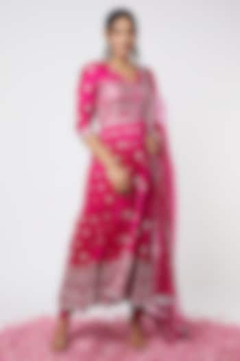 Rani Pink Mirror Embellished Anarkali Set by GOPI VAID