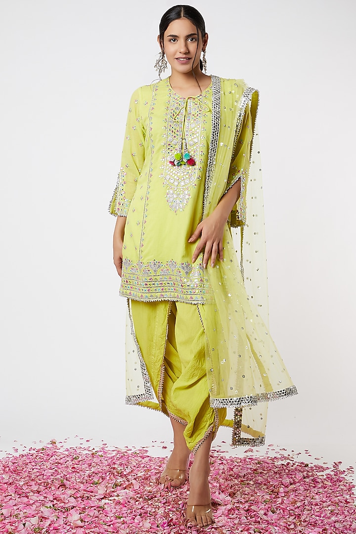 Lime Motifs Embroidered Kurta Set by GOPI VAID