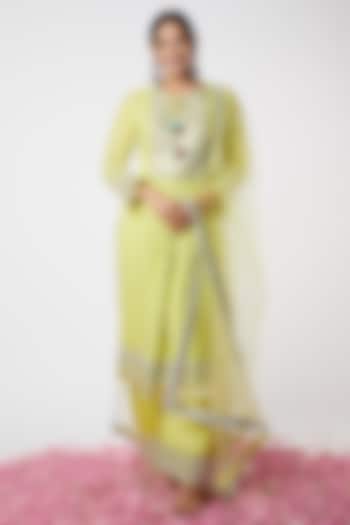 Lime Yellow Embellished Anarkali Set by GOPI VAID at Pernia's Pop Up Shop