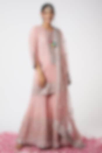 Powder Pink Motifs Embellished Sharara Set by GOPI VAID