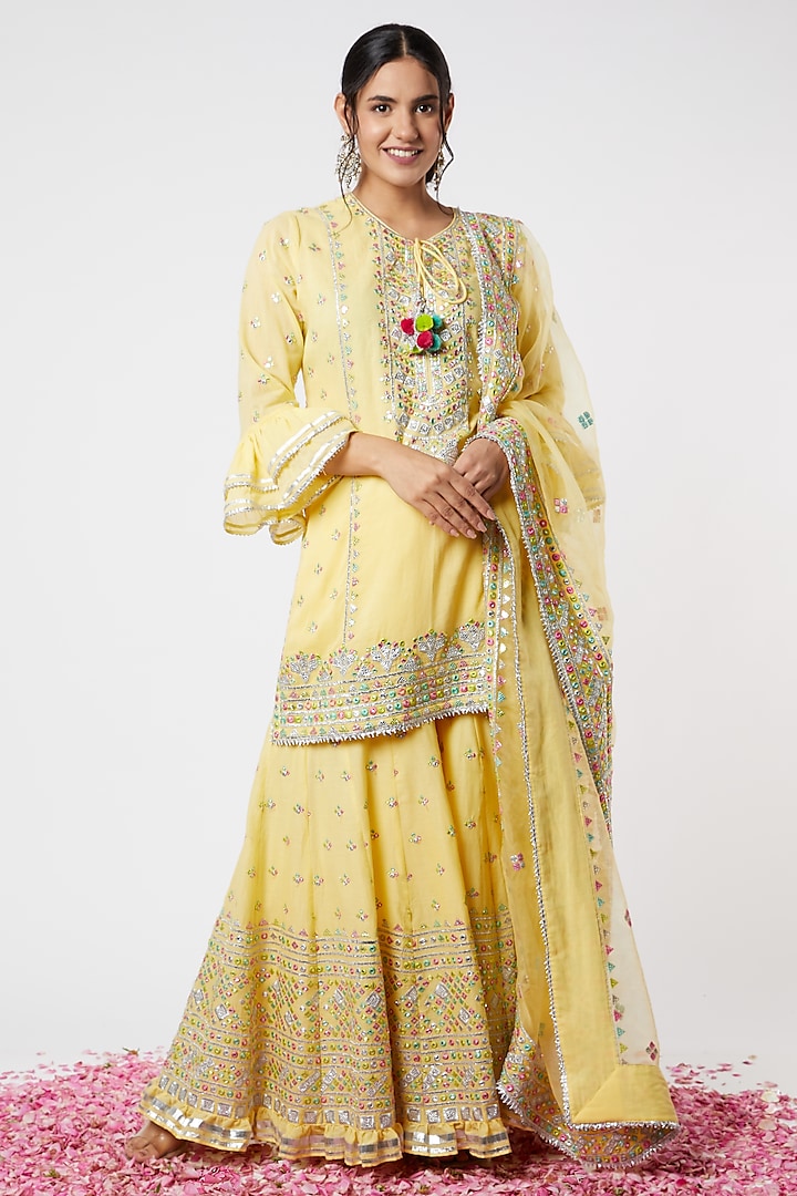 Yellow Embellished Sharara Set by GOPI VAID