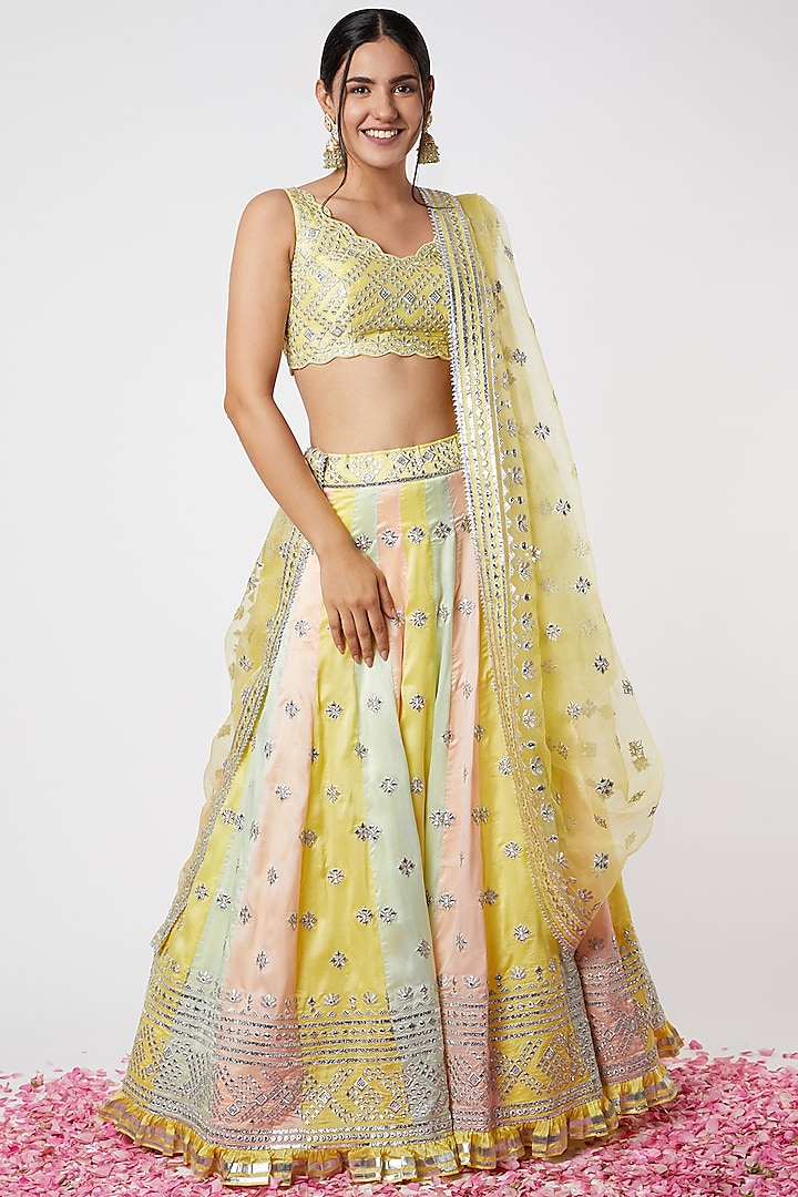 Yellow Mirror Embellished Wedding Lehenga Set by GOPI VAID at Pernia's Pop Up Shop