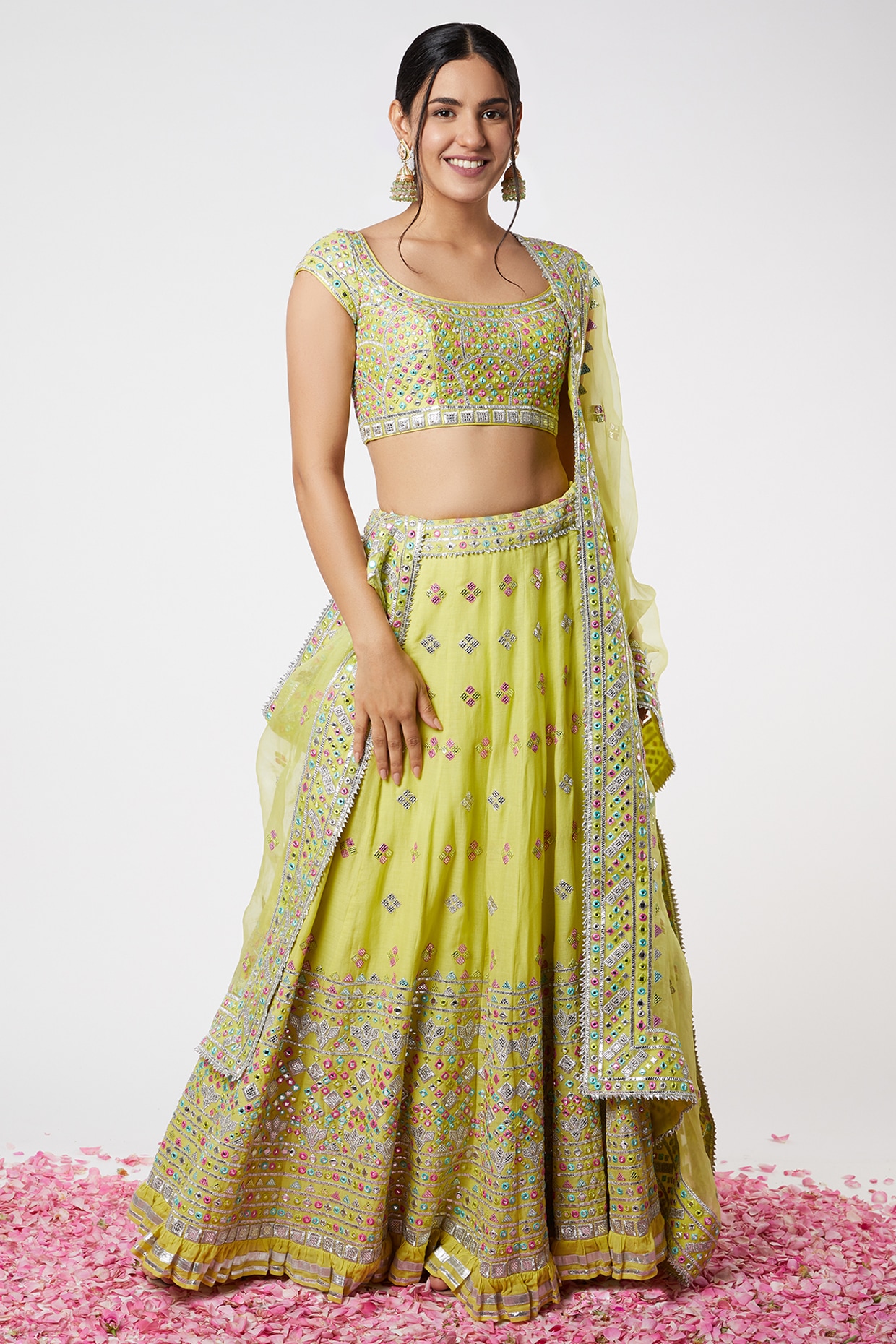 Satin Silk Embroidered Lehenga Choli Dress Material in Yellow | Yellow  lehenga, Heavy lehenga, Indian wedding lehenga