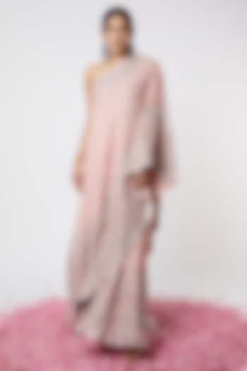 Pink Embroidered Asymmetrical Cape Set by GOPI VAID