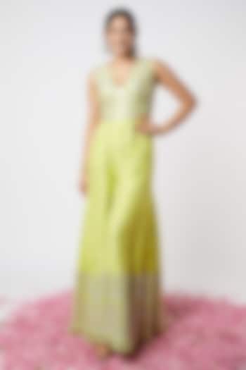 Lime Mirror Embellished Jumpsuit by GOPI VAID