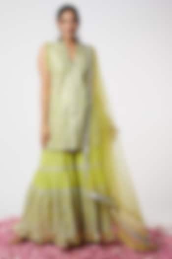 Lime Mirror Embellished Sharara Set by GOPI VAID