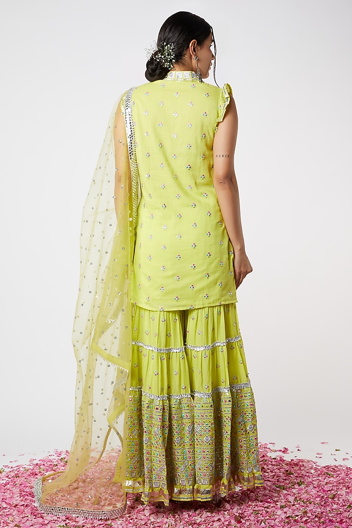 Lime Mirror Embellished Wedding Sharara Set by GOPI VAID at Pernia's Pop Up Shop