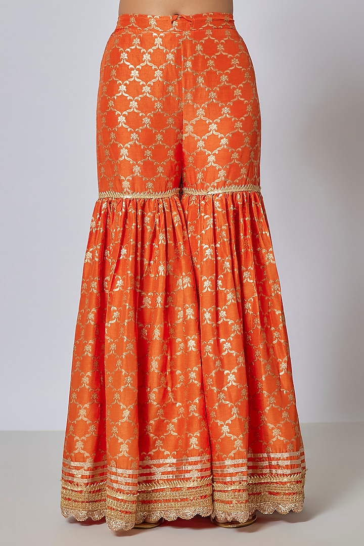 Orange Cotton Silk Brocade Embellished Gharara Set by GOPI VAID at Pernia's Pop Up Shop