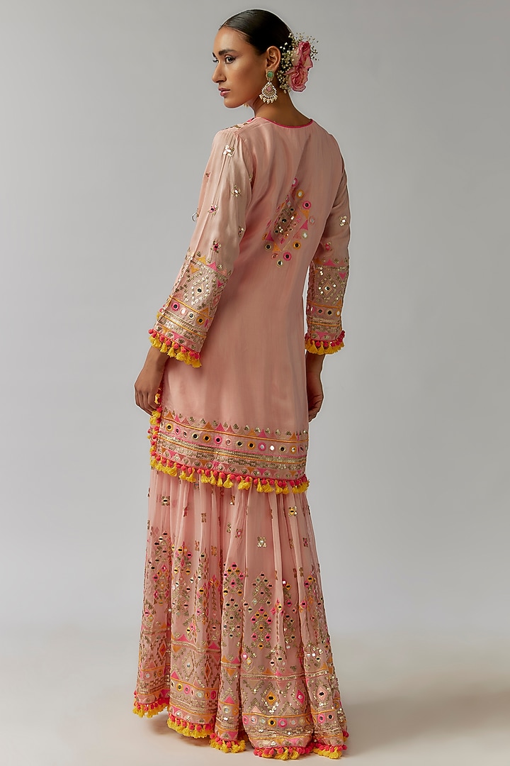 Pink Georgette Hand & Machine Embroidered Wedding Sharara Set by Gopi Vaid at Pernia's Pop Up Shop