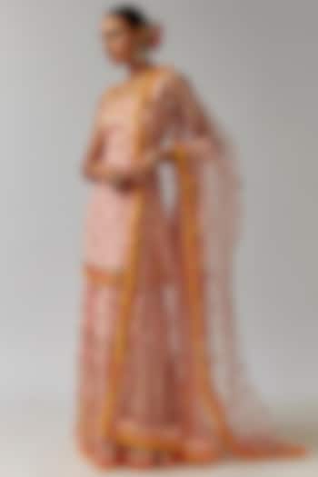 Pink Georgette Sequins Hand & Machine Embroidered Wedding Sharara Set by Gopi Vaid at Pernia's Pop Up Shop