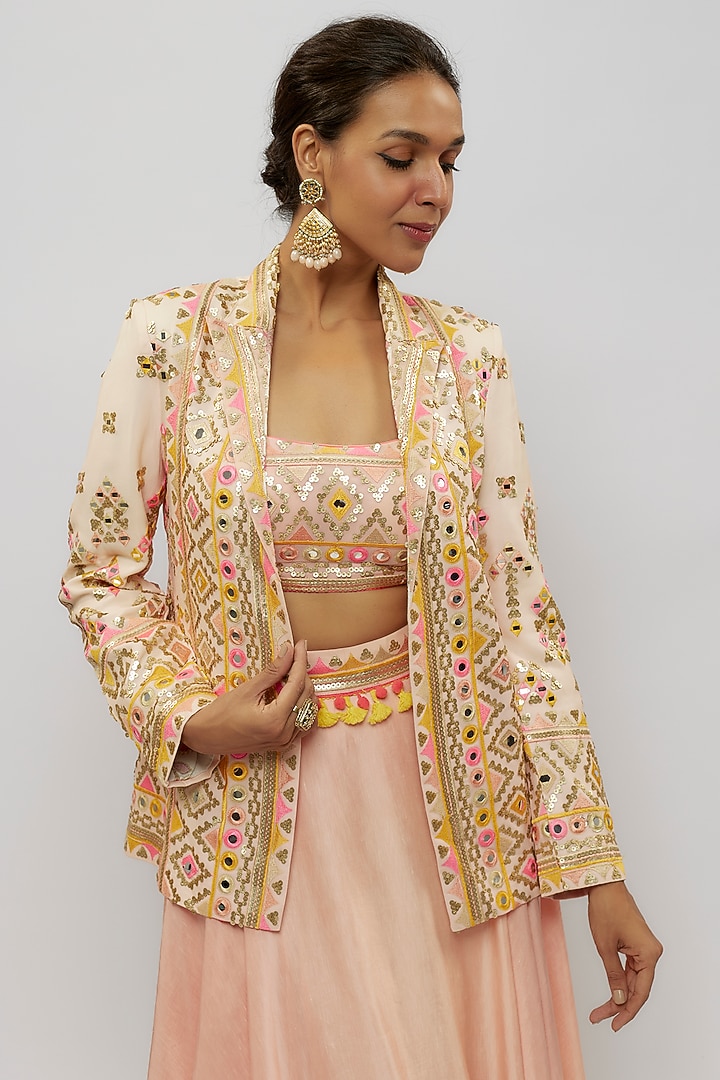 Pink Cotton Silk Skirt Set by GOPI VAID at Pernia's Pop Up Shop
