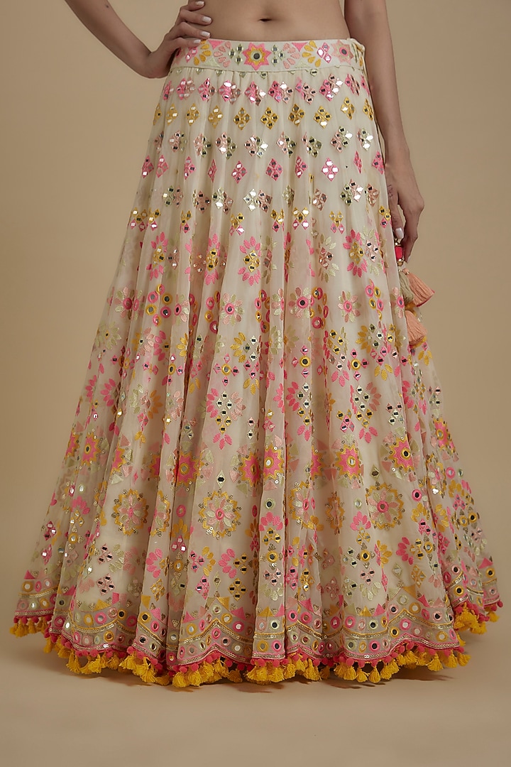 Multi-Colored & Ivory Georgette Hand Embroidered Wedding Lehenga Set by GOPI VAID at Pernia's Pop Up Shop
