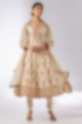 Ivory Cotton Silk Hand & Machine Embellished Wedding Anarkali Set by GOPI VAID at Pernia's Pop Up Shop