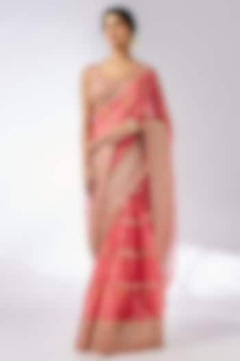 Pink Organza Hand & Machine Embroidered Frilled Saree Set by GOPI VAID at Pernia's Pop Up Shop