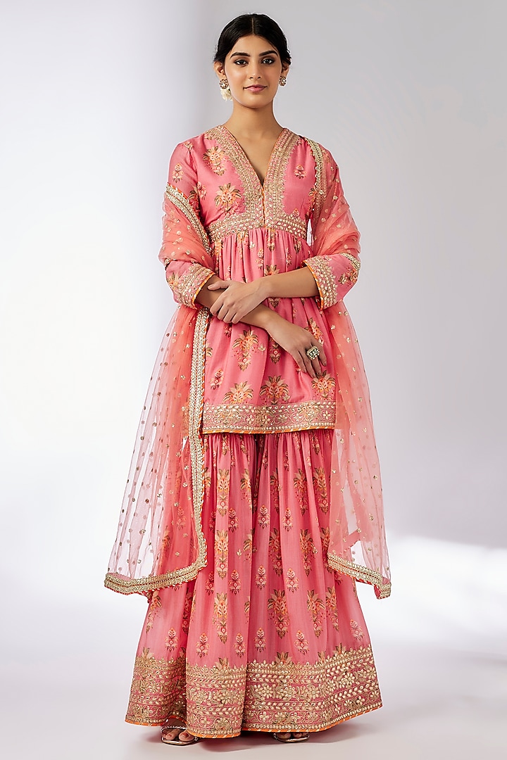 Pink Cotton Silk Sharara Set by GOPI VAID at Pernia's Pop Up Shop