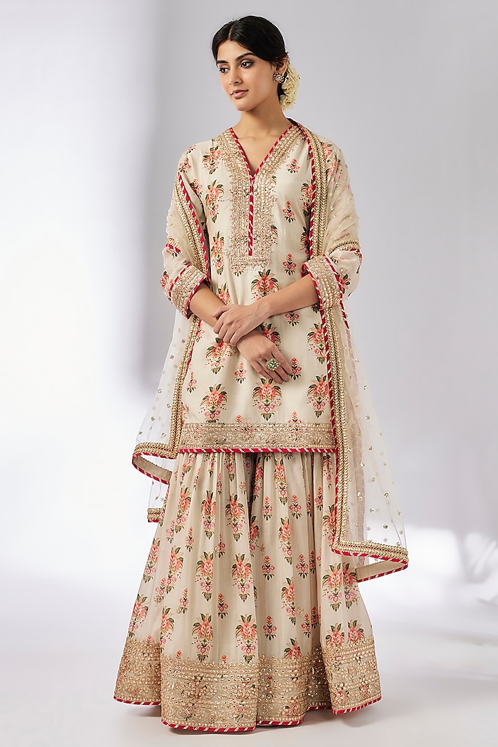 Ivory Cotton Silk Wedding Sharara Set by GOPI VAID at Pernia's Pop Up Shop