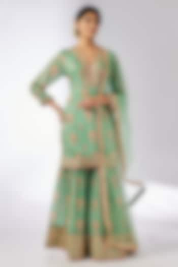 Mint Cotton Silk Sharara Set by GOPI VAID at Pernia's Pop Up Shop