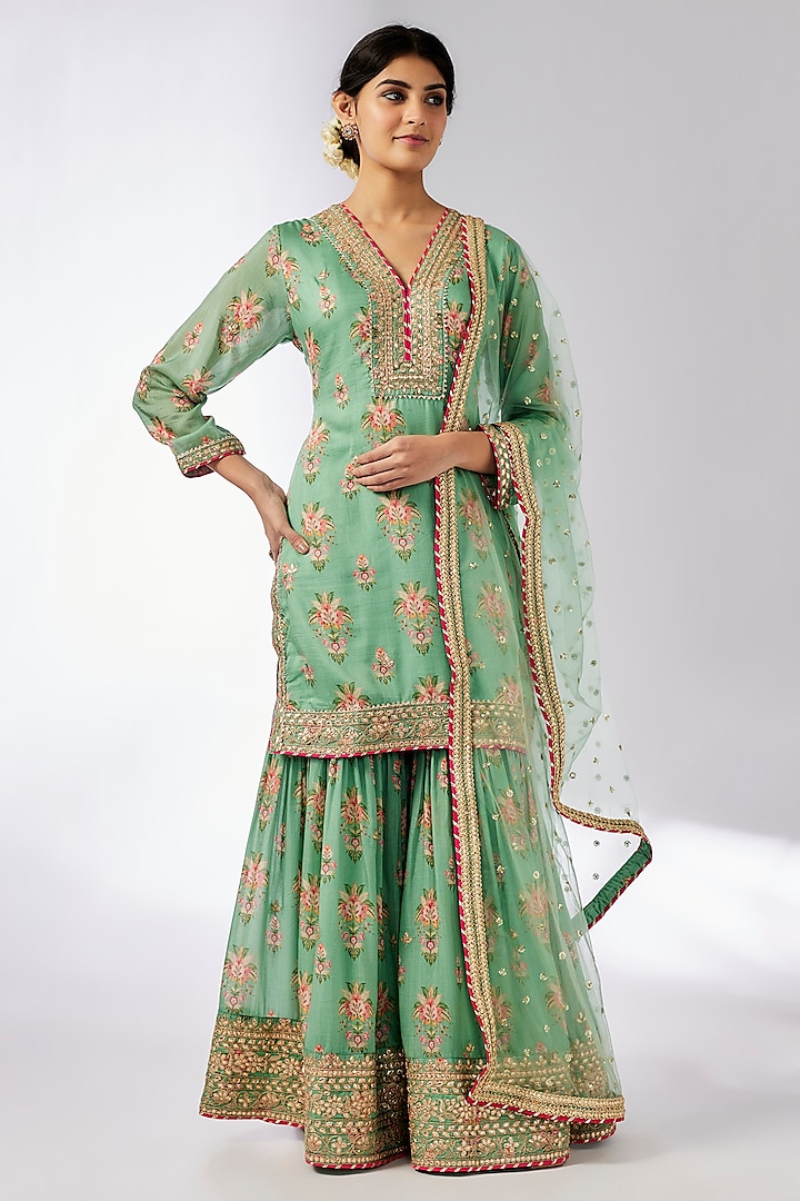 Mint Cotton Silk Sharara Set by GOPI VAID at Pernia's Pop Up Shop