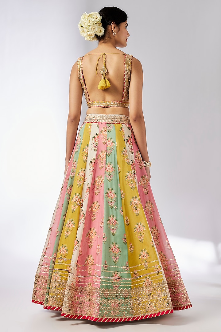 Multi-Colored Cotton Silk Printed & Embellished Wedding Lehenga Set by GOPI VAID at Pernia's Pop Up Shop