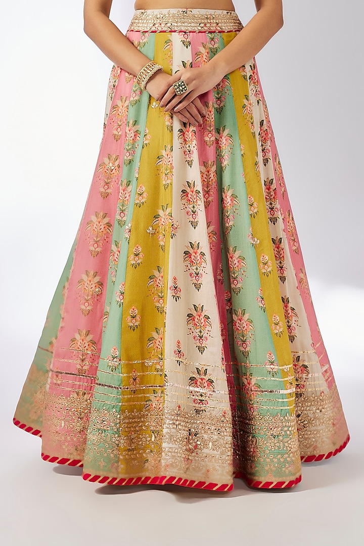 Multi-Colored Cotton Silk Printed & Embellished Wedding Lehenga Set by GOPI VAID at Pernia's Pop Up Shop