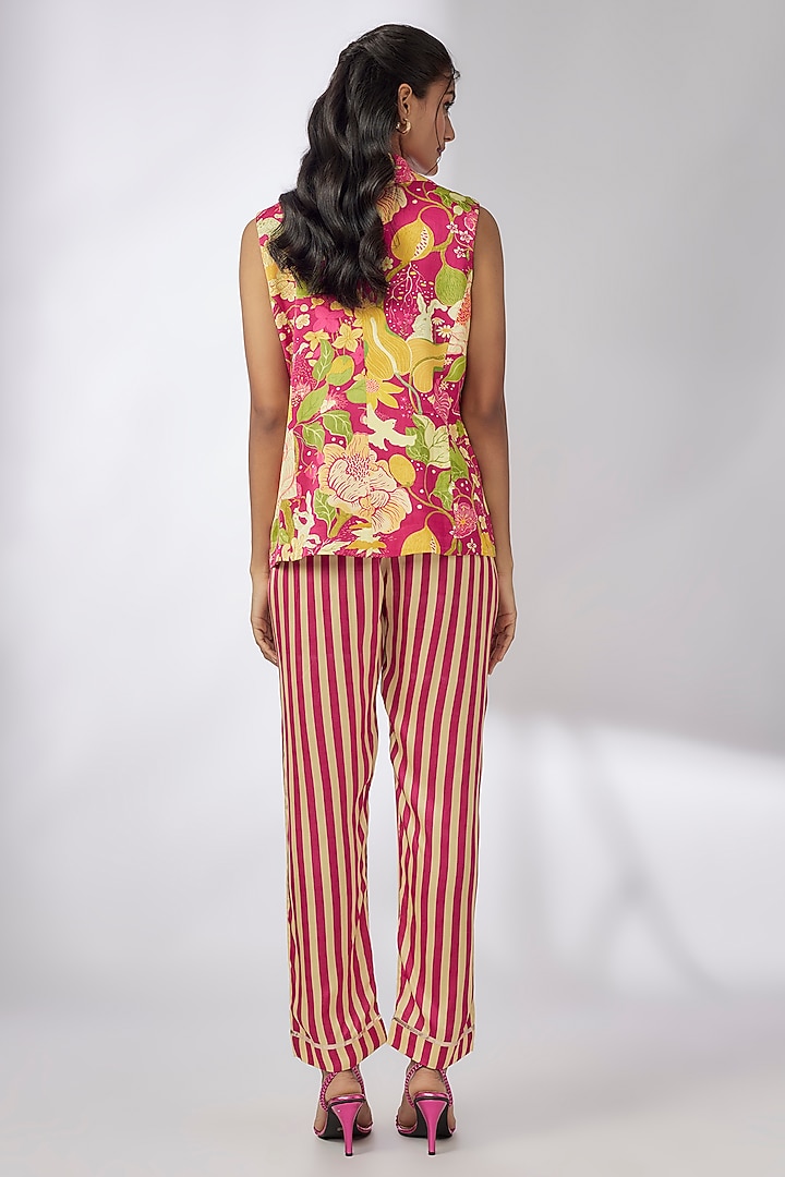Pink Satin Floral Printed Jacket Set by GOPI VAID at Pernia's Pop Up Shop
