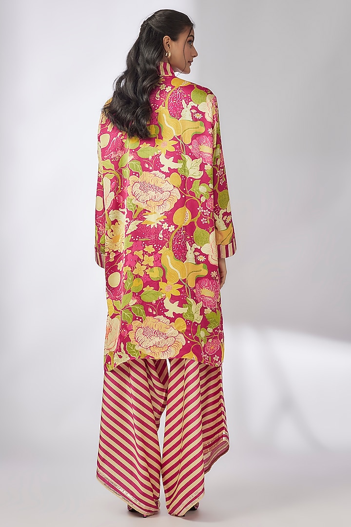 Pink Satin Floral Printed Co-Ord Set by GOPI VAID at Pernia's Pop Up Shop