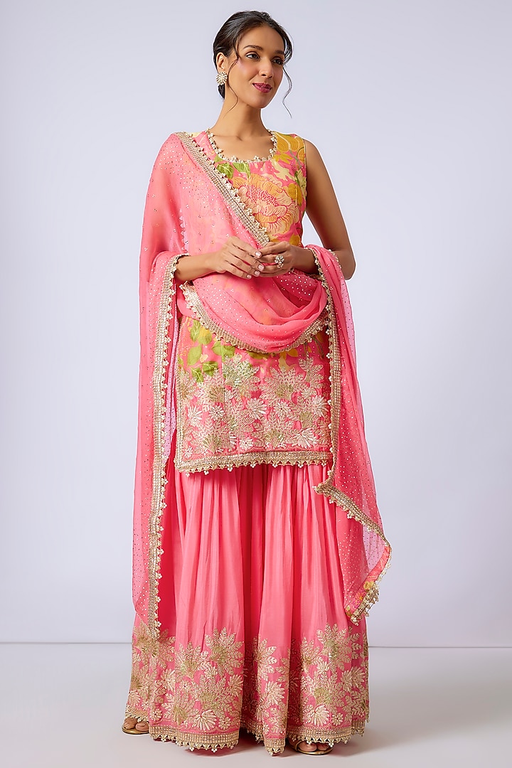 Pink Chiffon Sharara Set by GOPI VAID at Pernia's Pop Up Shop