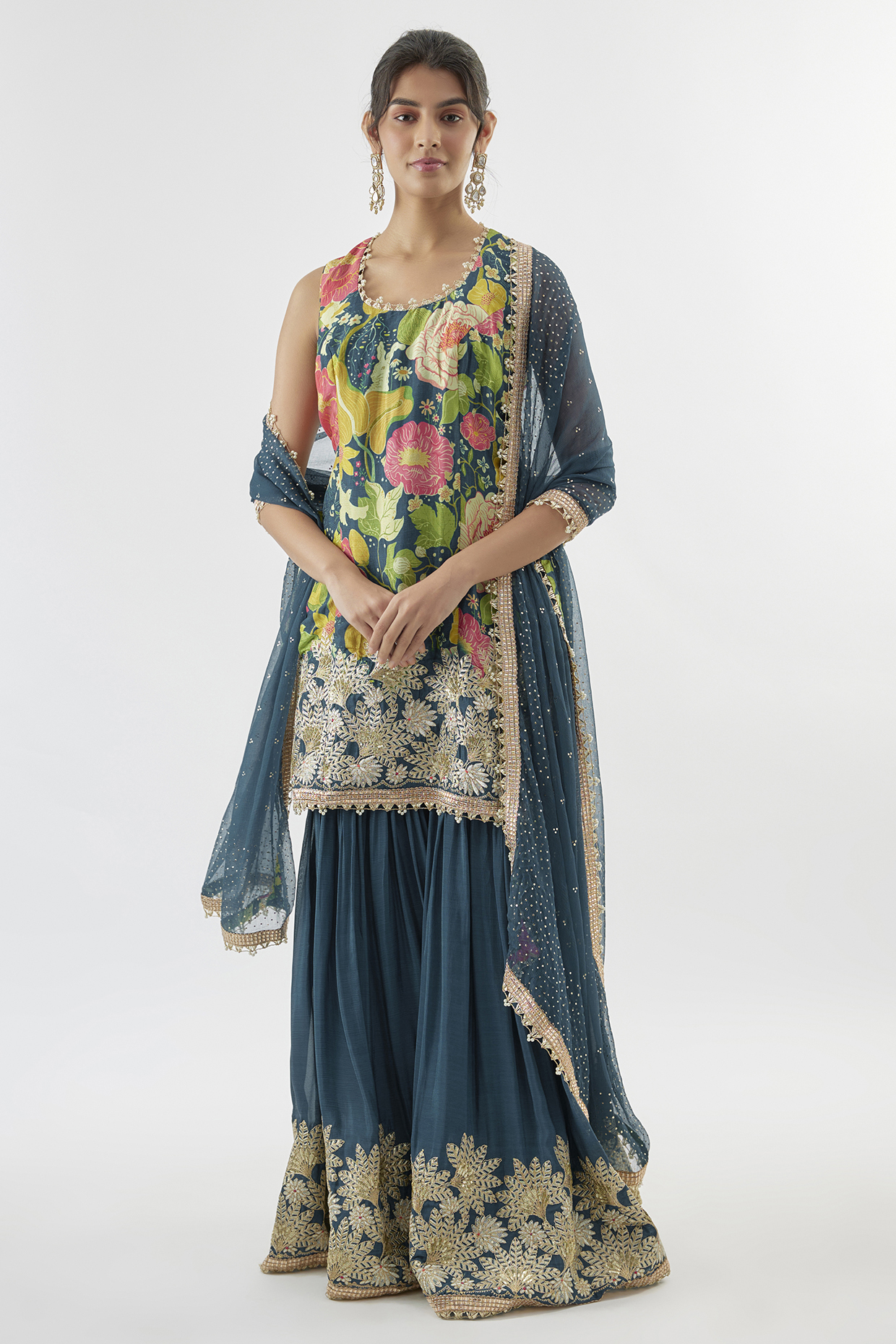 Blue Chiffon Wedding Sharara Set by GOPI VAID at Pernia's Pop Up Shop