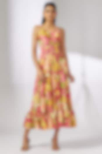 Pink Satin Floral Printed Maxi Dress by GOPI VAID at Pernia's Pop Up Shop