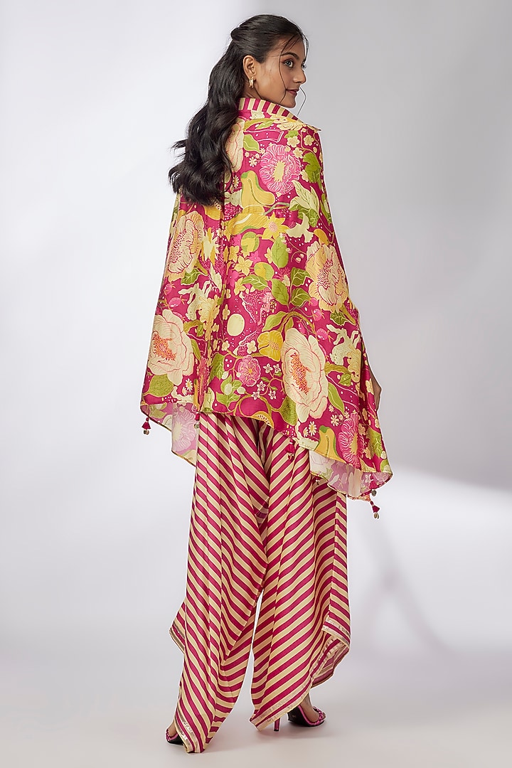 Pink Satin Floral Printed Kaftan Set by GOPI VAID at Pernia's Pop Up Shop