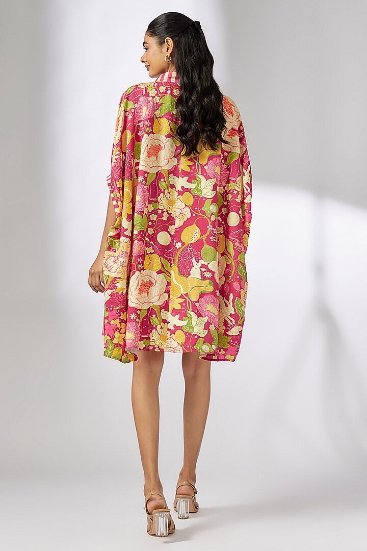 Pink Satin Floral Printed Mini Summer Dress by GOPI VAID at Pernia's Pop Up Shop