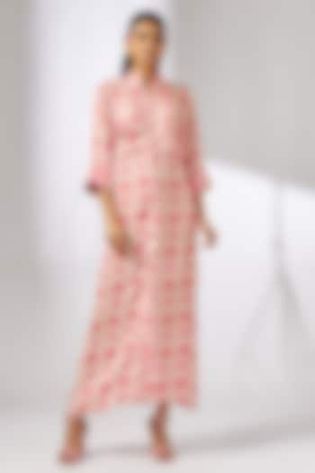 Pink Satin Ikat Printed Shirt Dress by GOPI VAID at Pernia's Pop Up Shop