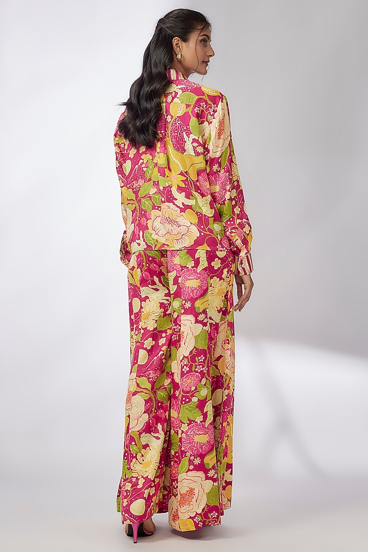 Pink Satin Floral Printed Co-Ord Set by GOPI VAID at Pernia's Pop Up Shop