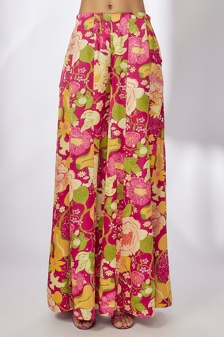 Pink Satin Floral Printed Co-Ord Set by GOPI VAID at Pernia's Pop Up Shop