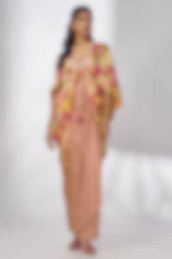 Pink Satin Striped Draped Skirt Set by GOPI VAID at Pernia's Pop Up Shop