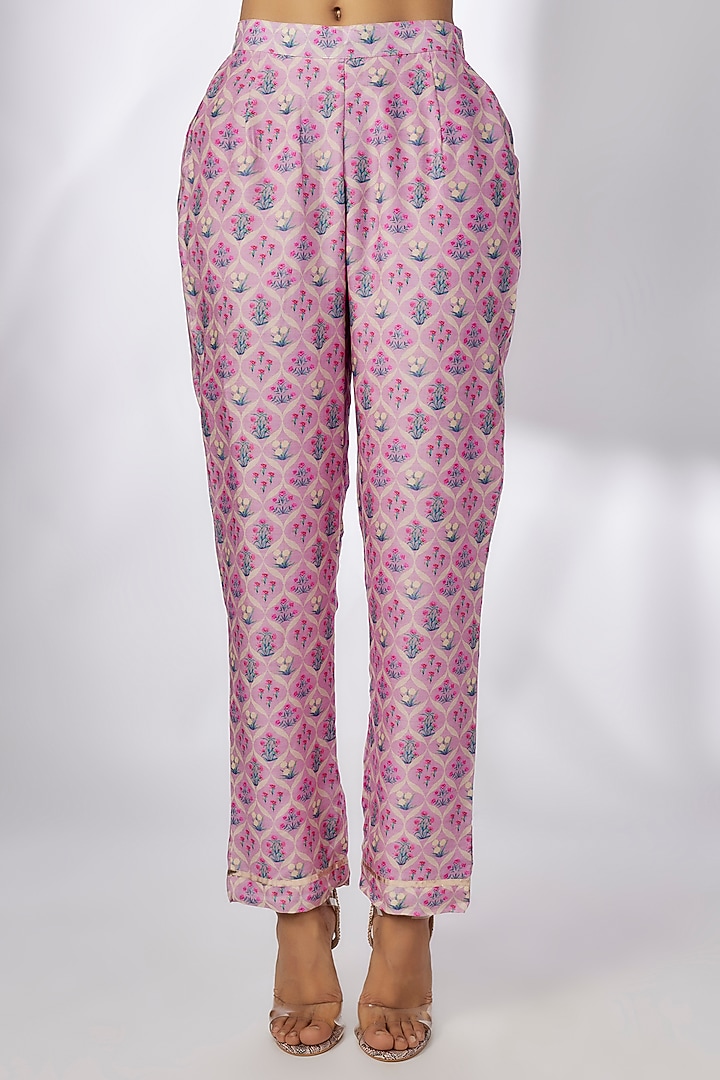 Purple Satin Printed & Embroidered Co-Ord Set by GOPI VAID at Pernia's Pop Up Shop
